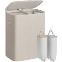 SONGMICS Cos de rufe pentru baie, 160 L, cu 2 compartimente pentru separarea hainelor, saci detasabili cu manere pentru transport si capac pentru prot SONGMICS Cos de rufe pentru baie, 160 L, cu 2 compartimente pentru separarea hainelor, saci detasabili cu manere pentru transport si capac pentru prot