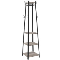 VASAGLE Cuier de haine cu 3 rafturi, suport cu carlige, din otel, 43x43x180 cm, stil industrial, gri si negru