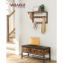 VASAGLE Raft de perete tip cuier, 10 carlige detasabile, sina pentru haine, 30x65x42cm, maro rustic si negru [10]