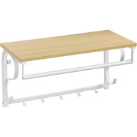 VASAGLE Cuier de perete cu raft de depozitare si sina, 5 carlige, 30x60x32 cm, alb si stejar