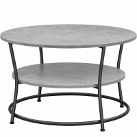 VASAGLE Masuta de cafea rotunda cu raft, 80x80x47 cm, cadru metalic, stil industrial, gri beton si negru VASAGLE Masuta de cafea rotunda cu raft, 80x80x47 cm, cadru metalic, stil industrial, gri beton si negru