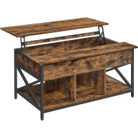 VASAGLE Masa de cafea cu inaltime reglabila, spatiu de depozitare ascuns, 60x100x(48-62) cm, maro rustic