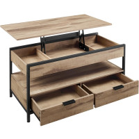 VASAGLE Masuta de cafea cu blat rabatabil 100x50 cm, 5 compartimente, stil industrial, PAL si otel, maro-negru