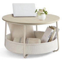 VASAGLE Masuta de cafea rotunda cu cos de stofa, stil modern, 45x75cm, bej cu crem