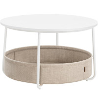 VASAGLE Masuta de cafea rotunda cu cos de stofa, stil modern, 45x75cm, alb cu bej VASAGLE Masuta de cafea rotunda cu cos de stofa, stil modern, 45x75cm, alb cu bej