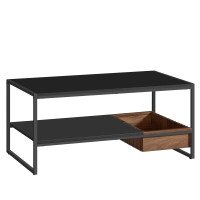 VASAGLE Masuta cafea cu sertar si raft inferior, structura otel, 100x55x45 cm, negru