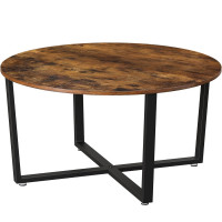 VASAGLE Masa de cafea rotunda, stil industrial, cadru metalic si blat lemn, 88x88x47cm, maro rustic si negru
