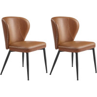 VASAGLE Set 2 scaune dining bucatarie EKHO, tapitate cu piele ecologica si picioare metalice, 55x52x81 cm, maro caramel VASAGLE Set 2 scaune dining bucatarie EKHO, tapitate cu piele ecologica si picioare metalice, 55x52x81 cm, maro caramel