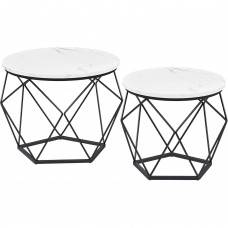 VASAGLE Set de 2 mese de cafea, blat detasabil, stil industrial, 50x40cm si 40x36cm, alb si negru