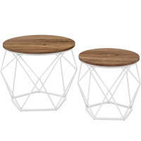 VASAGLE Set de 2 mese de cafea rotunde, cadru otel si blat detasabil, 40cm si 50cm, alb si maro