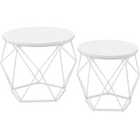 VASAGLE Set de 2 mese de cafea rotunde, cadru otel si blat detasabil, 40cm si 50cm, alb VASAGLE Set de 2 mese de cafea rotunde, cadru otel si blat detasabil, 40cm si 50cm, alb