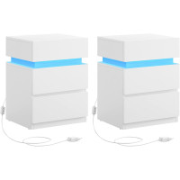 VASAGLE Set 2 noptiere din MDF cu iluminare LED, culori si intensitate reglabile, 35x40x55cm, alb VASAGLE Set 2 noptiere din MDF cu iluminare LED, culori si intensitate reglabile, 35x40x55cm, alb