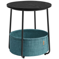 VASAGLE Masuta de cafea rotunda cu cos de stofa, stil modern, 45x50cm, negru cu turcoaz inchis VASAGLE Masuta de cafea rotunda cu cos de stofa, stil modern, 45x50cm, negru cu turcoaz inchis