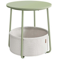 VASAGLE Masuta de cafea rotunda cu cos de stofa, stil modern, 45x50cm, verde cu crem VASAGLE Masuta de cafea rotunda cu cos de stofa, stil modern, 45x50cm, verde cu crem
