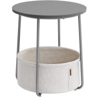 VASAGLE Masuta de cafea rotunda cu cos de stofa, stil modern, 45x50cm, gri