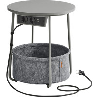 VASAGLE Masuta de cafea rotunda cu cos de stofa, statie de incarcare 2 prize si 2 USB, 45x50cm, gri argintiu VASAGLE Masuta de cafea rotunda cu cos de stofa, statie de incarcare 2 prize si 2 USB, 45x50cm, gri argintiu