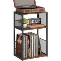 VASAGLE Suport pentru pickup si depozitare viniluri, 3 niveluri, cadru metalic, 43x30x69 cm, maro rustic