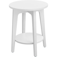 VASAGLE Masuta laterala rotunda cu raft inferior, pentru living sau dormitor, stil modern, 40x40x50 cm, alb