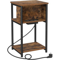 VASAGLE Noptiera cu prize si USB, 3 rafturi, stil industrial, 30x34x58 cm, maro rustic VASAGLE Noptiera cu prize si USB, 3 rafturi, stil industrial, 30x34x58 cm, maro rustic