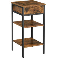 VASAGLE Noptiera inalta cu sertar si 2 rafturi de depozitare, stil industrial, 35x35x70cm, maro rustic si negru