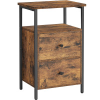 VASAGLE Noptiera cu 2 sertare pentru dormitor, design industrial, 28x38x60cm, maro si negru