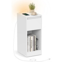 VASAGLE Noptiera slim cu LED si statie de incarcare cu 2 prize USB, MDF, 30x25x60 cm, alb VASAGLE Noptiera slim cu LED si statie de incarcare cu 2 prize USB, MDF, 30x25x60 cm, alb