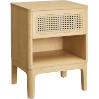 VASAGLE Noptiera 45x40x60 cm, cu sertar aspect ratan si raft, stil boho, PAL si MDF, natur VASAGLE Noptiera 45x40x60 cm, cu sertar aspect ratan si raft, stil boho, PAL si MDF, natur