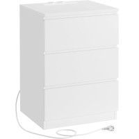 VASAGLE Noptiera cu 3 sertare, din PAL, cu 2 prize si 2 porturi USB, 40x35x59 cm, alb