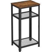 VASAGLE Masuta laterala 40x30x75 cm, cu 2 rafturi grilaj si blat, otel si PAL, maro rustic si negru