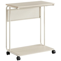 VASAGLE Masuta laterala laptop pe roti, 55x33x66 cm, stil industrial, crem VASAGLE Masuta laterala laptop pe roti, 55x33x66 cm, stil industrial, crem