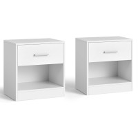 VASAGLE Set 2 noptiere, cu sertar si compartiment deschis, PAL, 28x39x41 cm, alb