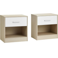 VASAGLE Set 2 noptiere 39x28x41 cm, cu sertar si compartiment deschis, PAL bej natur si alb