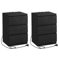 VASAGLE Set de 2 noptiere, cu sertare, 2 prize si 2 USB, 35x40x59 cm, negru