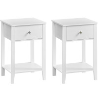 VASAGLE Set de 2 noptiere din bambus, cu sertare, 35x40x60 cm, alb VASAGLE Set de 2 noptiere din bambus, cu sertare, 35x40x60 cm, alb