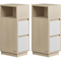 VASAGLE Set 2 noptiere inguste, cu 2 sertare si compartiment deschis, PAL si MDF, 30x25x65 cm, bej si alb