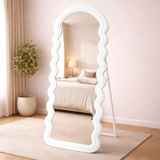 SONGMICS Oglinda de podea ondulata 160x50 cm, rama MDF cu suport, alb