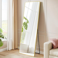 SONGMICS Oglinda podea 160x50 cm, sticla securizata, cadru aluminiu, auriu