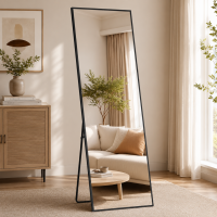 SONGMICS Oglinda mare de podea cu rama aluminiu, montare pe perete sau suport, sticla securizata, 160x50 cm, negru SONGMICS Oglinda mare de podea cu rama aluminiu, montare pe perete sau suport, sticla securizata, 160x50 cm, negru
