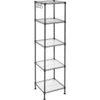 SONGMICS Raft metalic 30x30x124 cm, 5 niveluri, rafturi ajustabile si carlige incluse, structura otel si plastic, negru SONGMICS Raft metalic 30x30x124 cm, 5 niveluri, rafturi ajustabile si carlige incluse, structura otel si plastic, negru