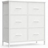 SONGMICS Comoda cu cadru metalic si blat MDF, 6 sertare textile, 77x30x74 cm, alb