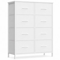 SONGMICS Comoda cu 8 sertare textile cu structura MDF, cadru metalic, stil minimalist, 77x30x95 cm, alb