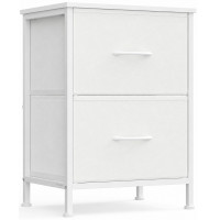 SONGMICS Comoda mica tip noptiera cu 2 sertare textile, cadru metalic si blat MDF, 40x30x52 cm, alb
