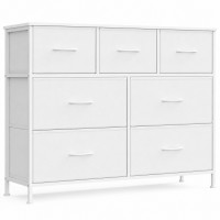 SONGMICS Comoda cu 7 sertare, cadru metalic si blat MDF, sertare textile, 99x30x74 cm, alb SONGMICS Comoda cu 7 sertare, cadru metalic si blat MDF, sertare textile, 99x30x74 cm, alb