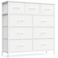 SONGMICS Comoda cu 9 sertare, cadru metalic si blat MDF, sertare textile, 99x30x95 cm, alb