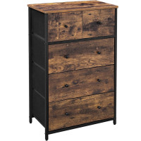 SONGMICS Comoda cu 5 sertare 56x30x89 cm, cadru metalic si blat MDF, manere lemn, maro rustic si negru SONGMICS Comoda cu 5 sertare 56x30x89 cm, cadru metalic si blat MDF, manere lemn, maro rustic si negru