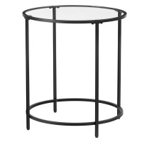 VASAGLE Masa rotunda, din sticla securizata cu cadru de otel, noptiera, 50x50x55cm, negru VASAGLE Masa rotunda, din sticla securizata cu cadru de otel, noptiera, 50x50x55cm, negru