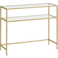 VASAGLE Masa de intrare, pe 2 nivele, blat din sticla securizata, cadru metalic, 35x100x80cm, auriu