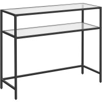 VASAGLE Masa de intrare, pe 2 nivele, blat din sticla securizata, cadru metalic, 35x100x80cm, negru