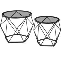 VASAGLE Set de 2 mese de cafea rotunde, cadru otel si blat detasabil din sticla, 40cm si 50cm, negru VASAGLE Set de 2 mese de cafea rotunde, cadru otel si blat detasabil din sticla, 40cm si 50cm, negru
