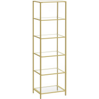 VASAGLE Raft cu trepte pentru dormitor, 6 etaje, din sticla securizata, cadru din otel, 30x40x177 cm, auriu